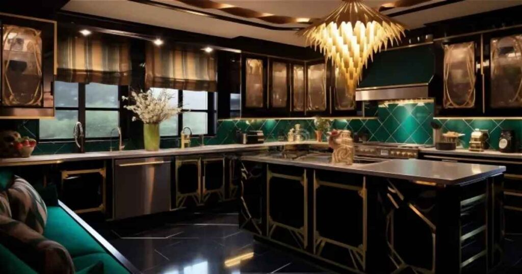 Art Deco Green and Gold Kitchen Glam