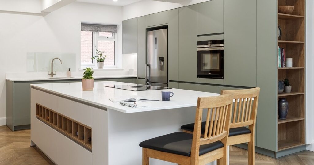 Soft Eucalyptus and Gold Calm Kitchen