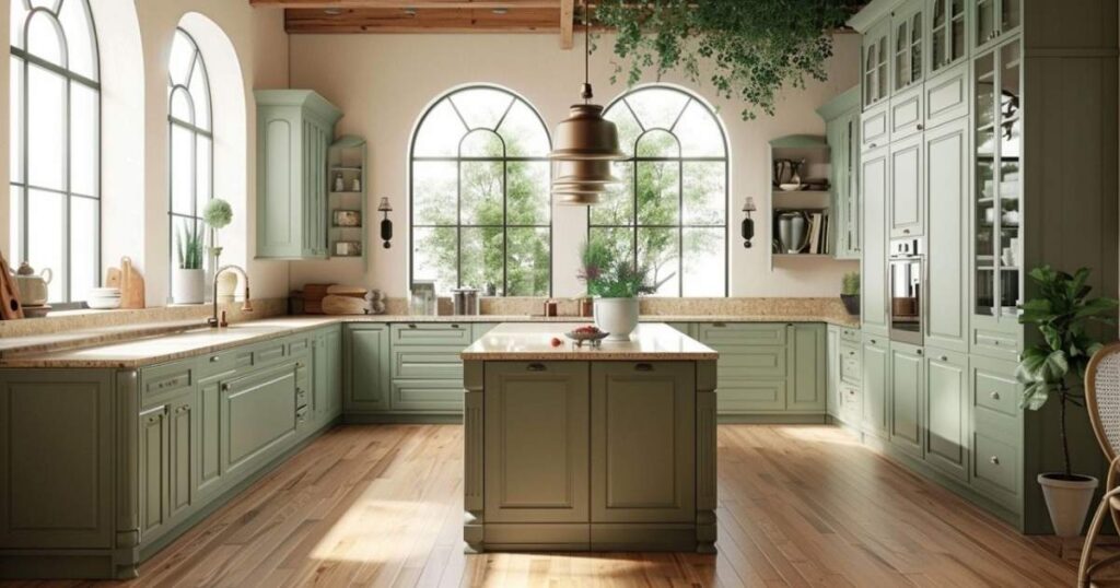 Terracotta and Sage Green Kitchens
