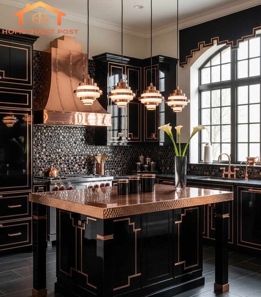 Art Deco-Inspired Black & Copper Kitchen