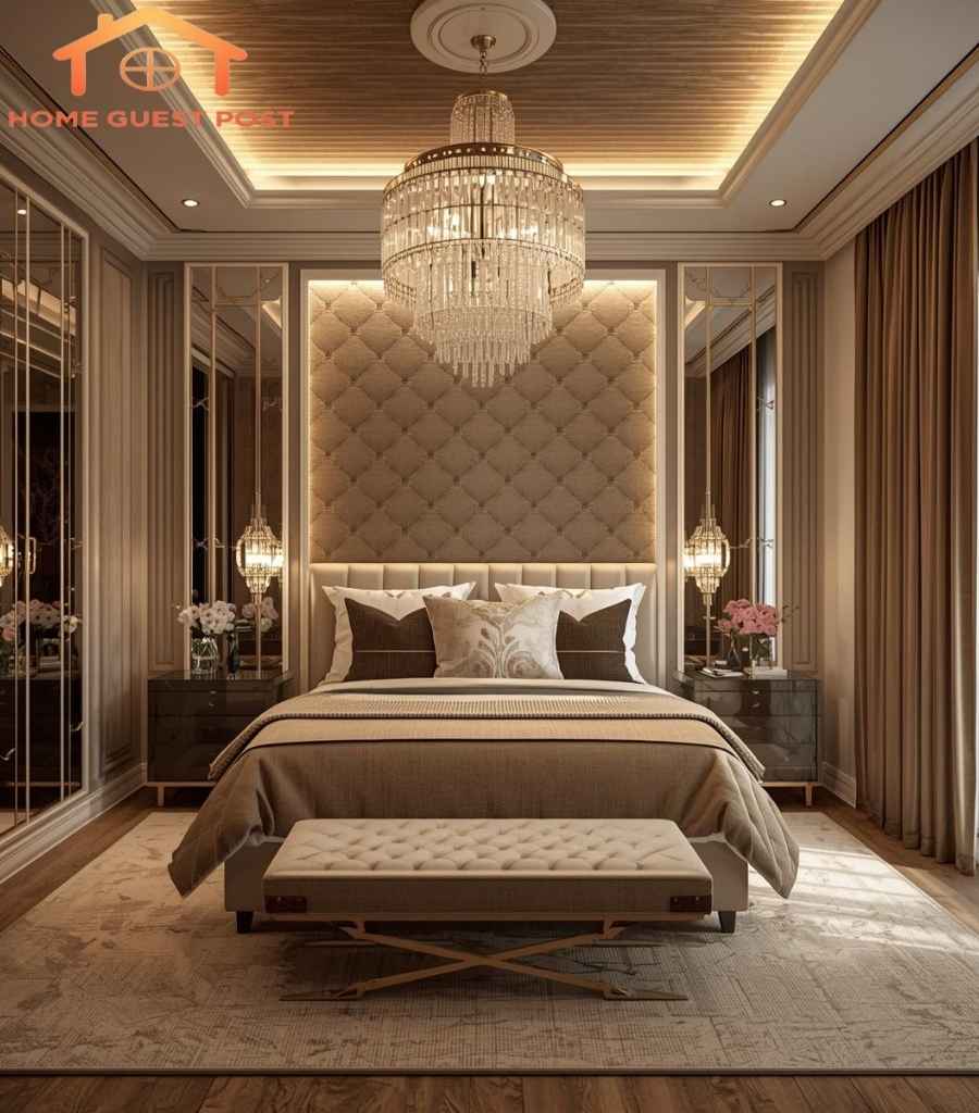 Beige and Brown Art Deco Glam Bedroom