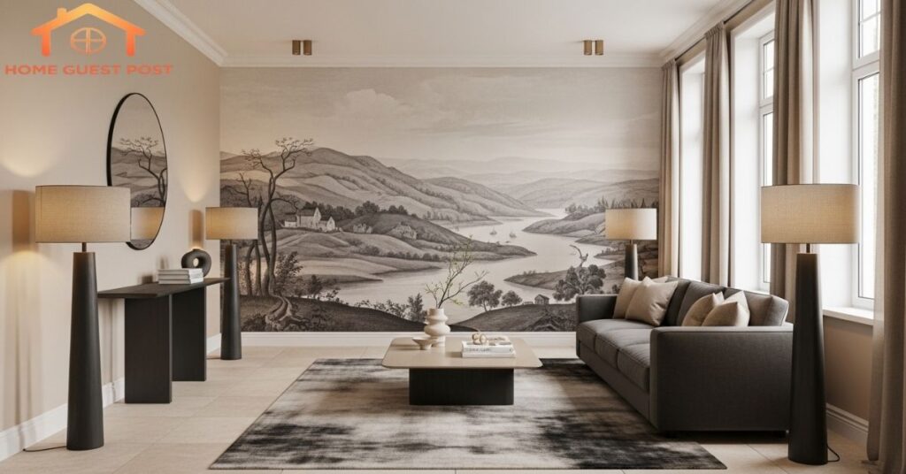 Beige and Charcoal Elegance with a Mural Room