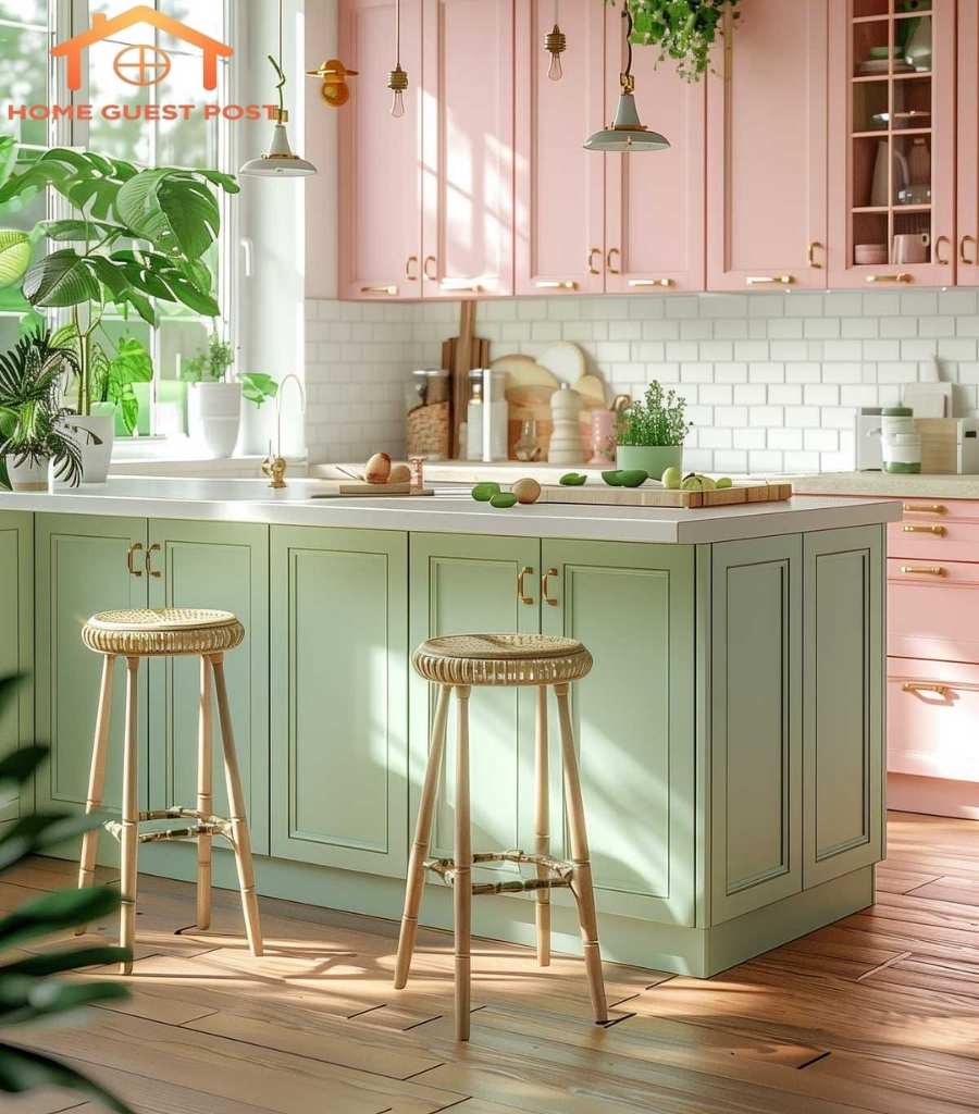 Blush Pink Tiles with Sage Green Highlights