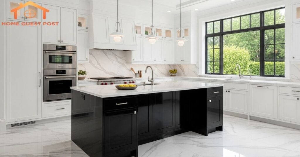 Bold Black Island with White Perfection Kitchen
