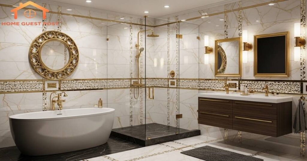 Chic Monochrome with Gold Touches Bathroom 
