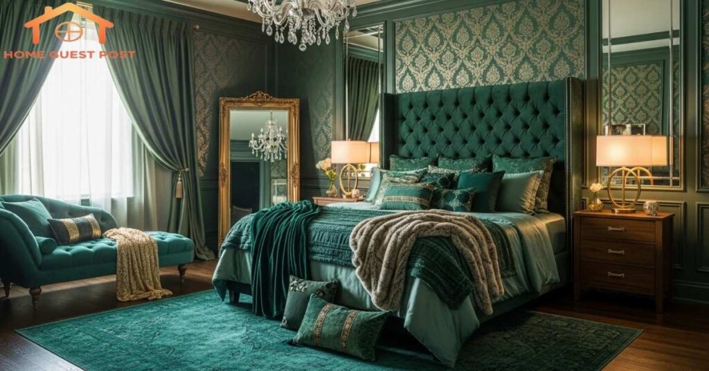 Layered Emerald Opulence Bedroom