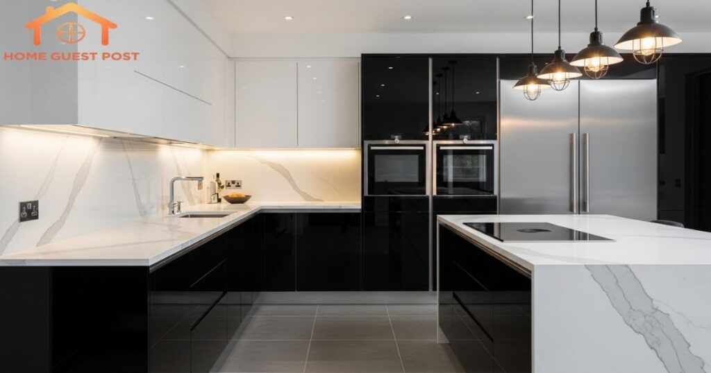Luxury Black Gloss and White Accents Kitchen