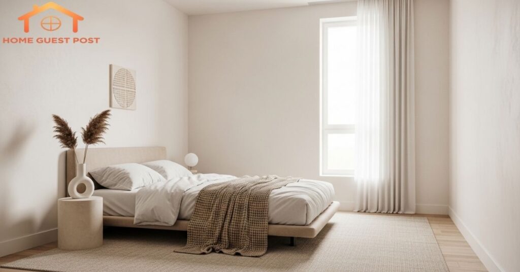 Minimalist White and Beige Escape Bedroom
