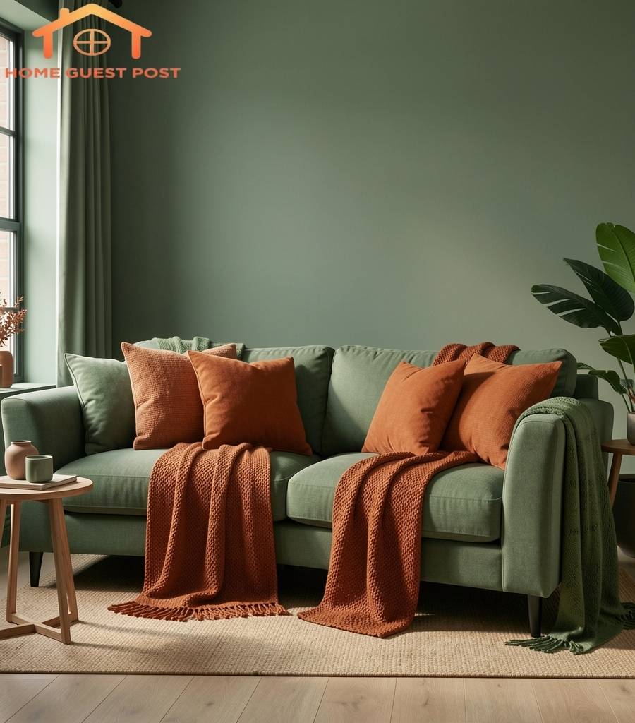 Muted Green with Burnt Orange Accents