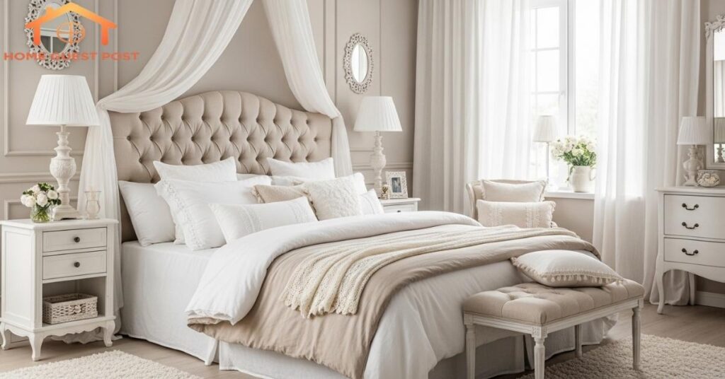 Romantic Beige and White Haven Bedroom