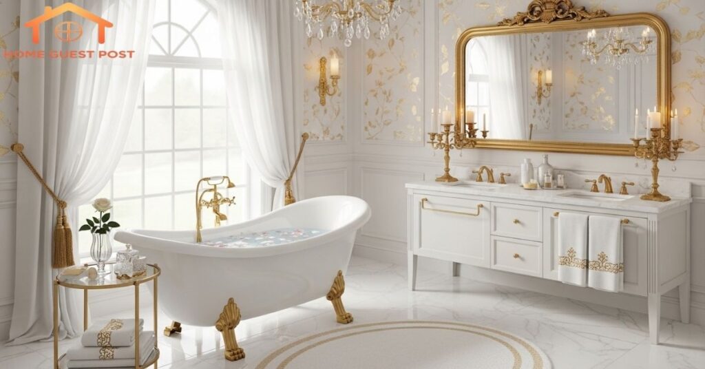 Romantic White and Gold Haven Bathroom