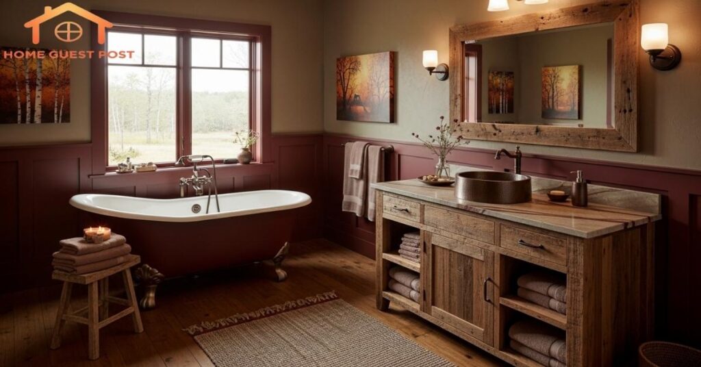 Rustic Burgundy and Taupe Haven Bathroom