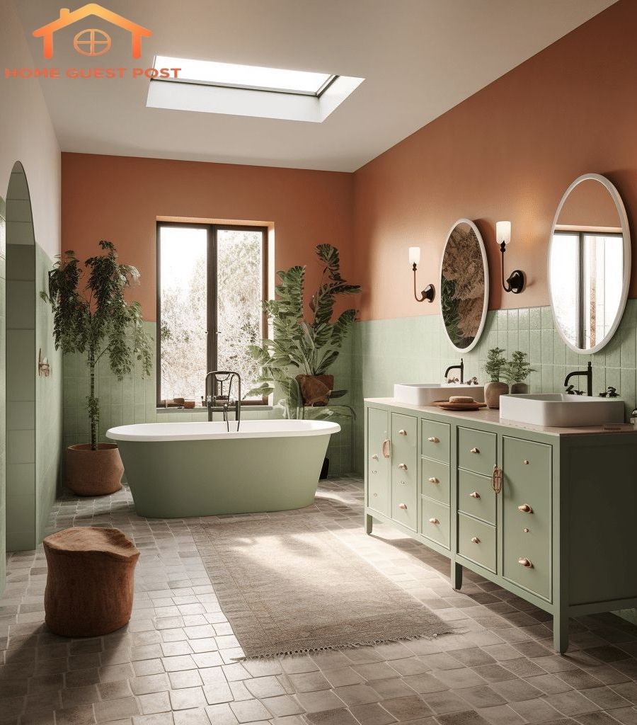 Sage Green Cabinets with Terracotta Decor