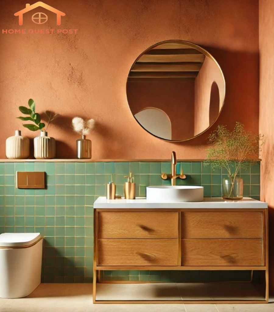 Sage Vanity with Terracotta Floors