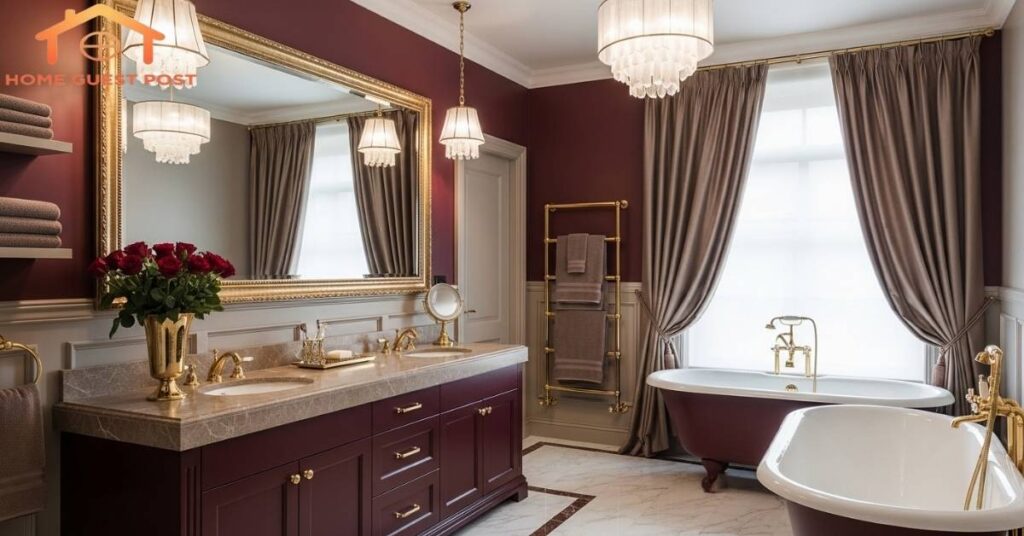 Taupe and Burgundy Glamour Bathroom