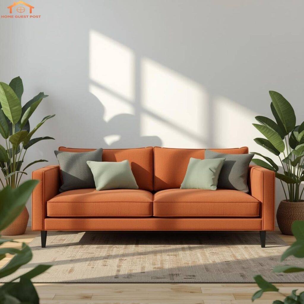 Terracotta Sofa with Sage Green Accents